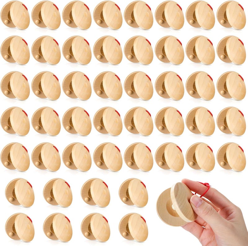 Lukmaa 48 Pcs Castanets Bulk Wooden Musical Instrument for Adults Wood Hand Finger Castanets Rhythm Clap Board Hand Percussion for Christmas Party Favors Gifts - Image 1